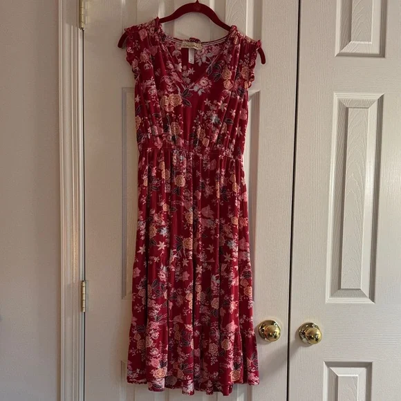 Davina Red Floral Midi Dress - Picture 1 of 8